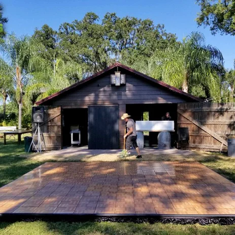 10-13-18 16x16 oak dance floor subfloor outdoors lawn skirting - small